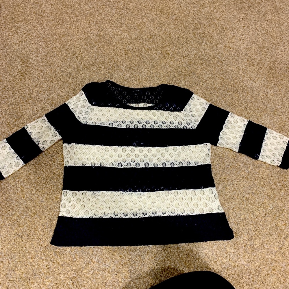 Navy/white stripe lace top